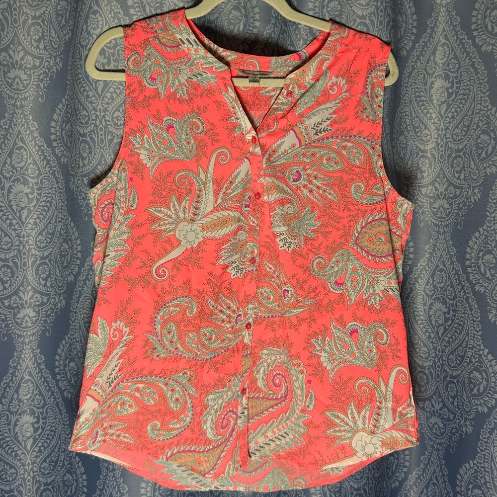 American Eagle Sleeveless Paisley Blouse | Coral | Size L